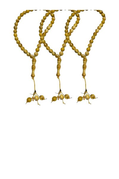 WDA Traditional Prayer Beads Tasbeeh, Marbled Yellow, 33 Beads with Gold-Tone...