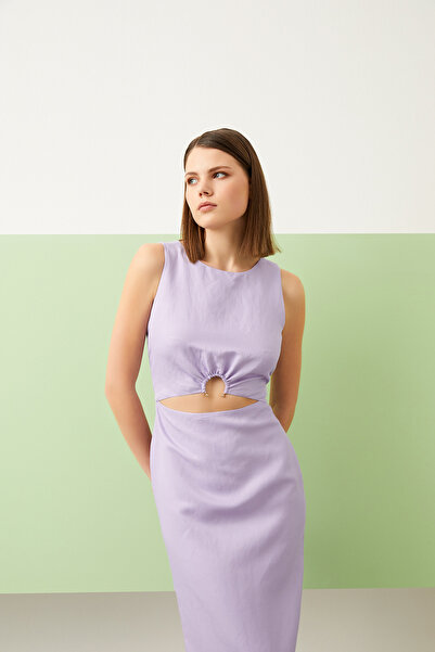 Jus De Pommes LİLA PENCERE DETAYLI KOLSUZ MİDİ ELBİSE