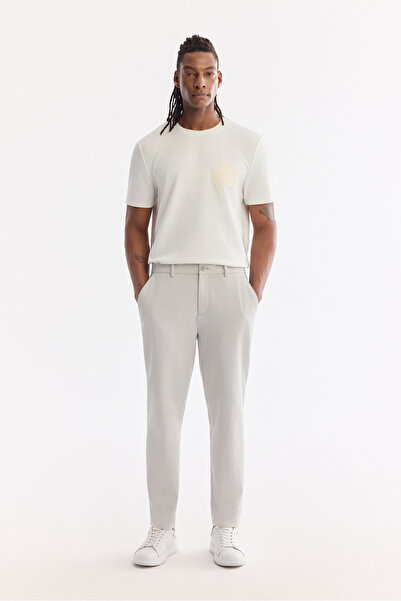 Avva Men's Light Gray Classic Waist Cotton Elastane Relaxed Fit Trousers A61Y...