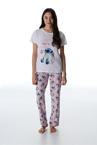 Penti Set de pijamale cu pantaloni Lic Stitch Ohana roz