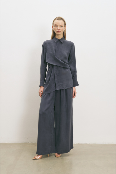 TERZİ DÜKKANI PASTEL TAŞLANMIŞ İPEK PANTOLONLU TAKIM LACİVERT