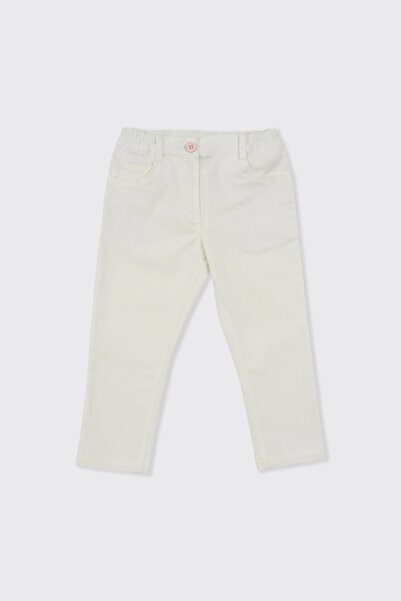 Panço Kız Bebek Düğmeli Beyaz Pantolon