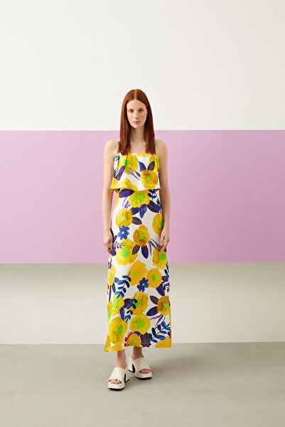 Jus De Pommes YELLOW FLOWER PATTERNED STRAP MAXI DRESS
