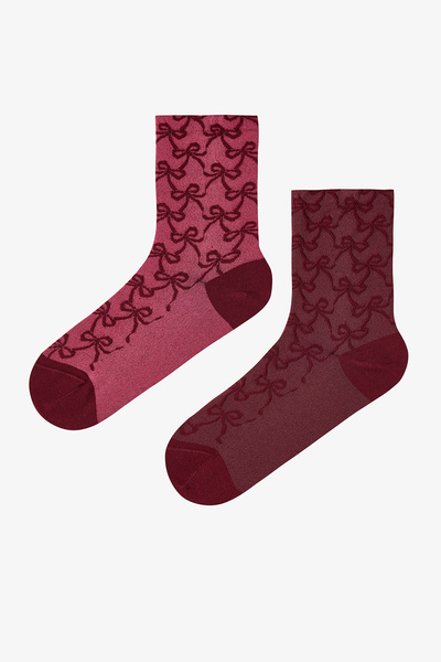 Penti Pink - Burgundy Ribbon Charm 2-Piece Socks