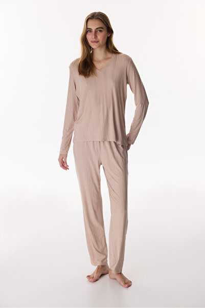 Penti Set de pijamale cu pantaloni cu nervuri Latte