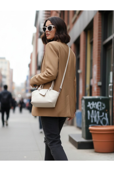 H&D COLLECTİON Women's Knot Handle Mini Bag Cream (24 * 14 * 10 cm)