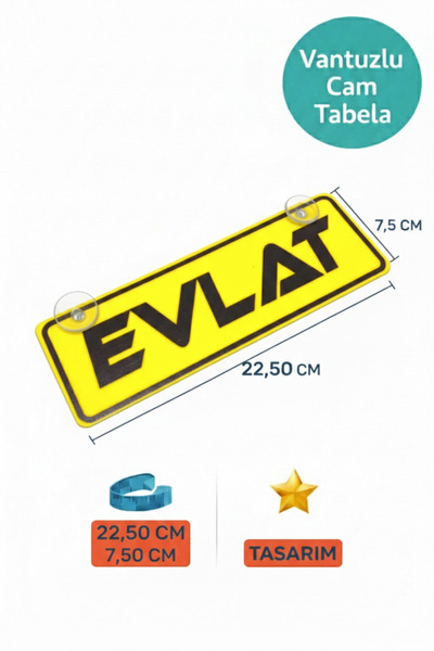 Genel Markalar Evlat Yazılı Yazılı Dekor plaka- Sarı Renk Araç İçi Cam Süsü v...