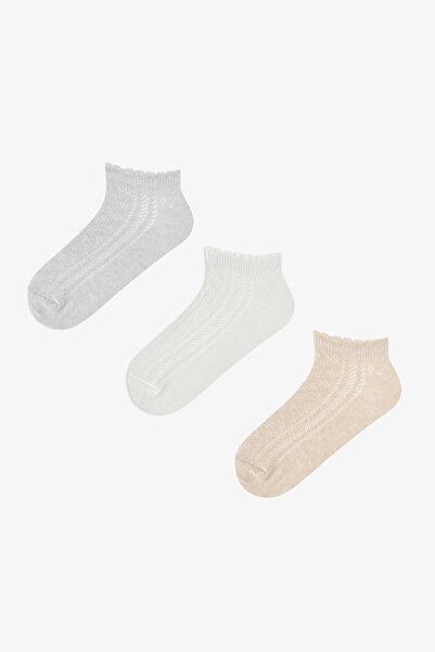 Penti 3 Çift Pamuklu Ajurlu Fırfırlı Patik Çorap