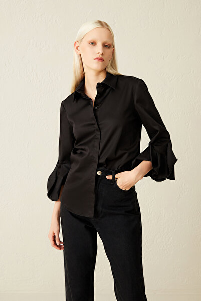 Jus De Pommes SİYAH KOLLARI VOLANLI KADIN GÖMLEK