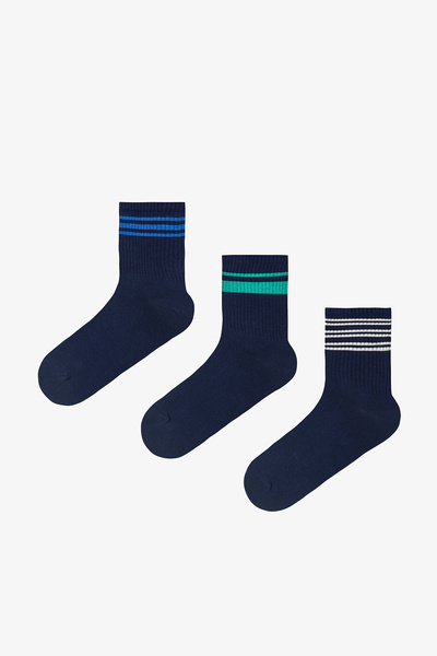 Penti Multicolored Men's Navy Line Striped 3-Piece Socks