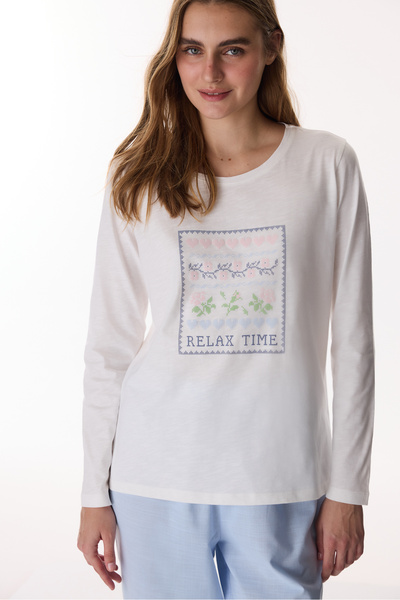 Penti Top de pijama cu tricou Relax Time alb catifelat
