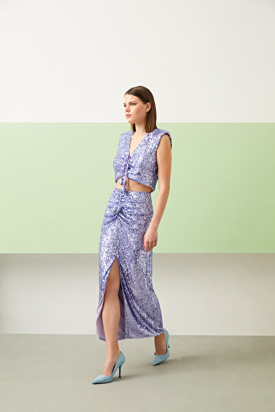 Jus De Pommes LİLA PAYETLİ ÖNDEN YIRTMAÇLI KALEM ETEK