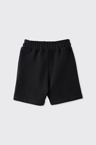 Panço Baby Boy Elastic Embroidery Detailed Ottoman Fabric Black Shorts
