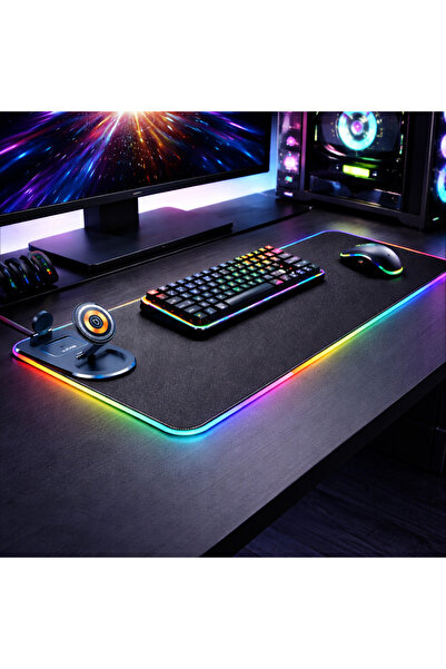LEBLOU Mousepad Gaming XXL RGB cu Statia de Incarcare Wireless 3-in-1, 800x30...