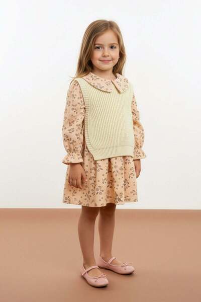 Fulla Moda Floral Knitwear Sweater Girl's Dress