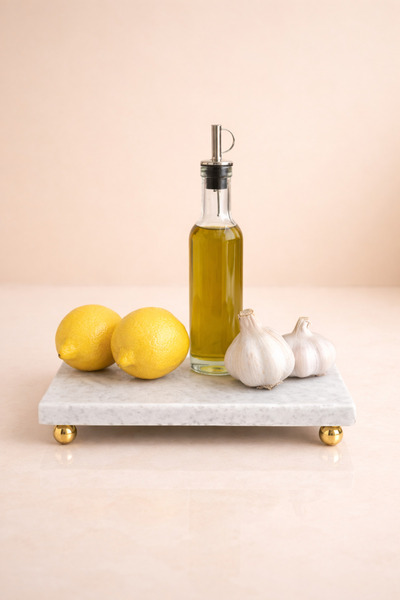 MUGU منظم طاولة رخامي من نوع AURA مقاس 12x24 سم مع قاعدة ذهبية مقاس 12x24 سم ...