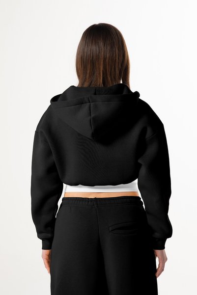 Flaw Wear Flaw Embroidered Black Zip Crop