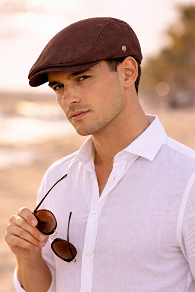 ZERAMİNE Yazlık London Kasket Lastikli Kahverengi Kasket