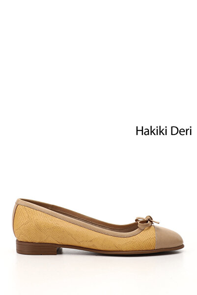 GÖNDERİ(R) Balerini din piele naturală cu fundă de muștar pentru femei