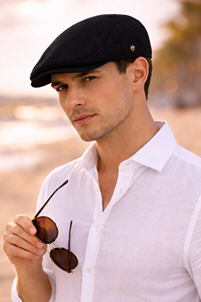 ZERAMİNE Siyah Erkek London Kasket – Yazlık Flat Cap İngiliz Şapka Modeli