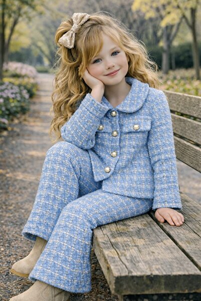 My Kids Wear Празничен комплект за момичета с туидно сако и панталони в испан...