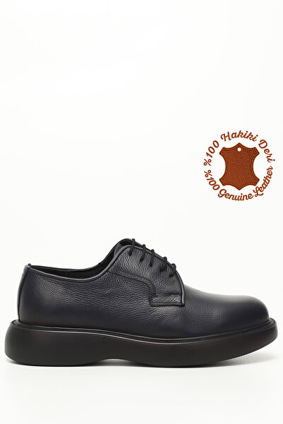 GÖNDERİ(R) حذاء رجالي كلاسيكي من الجلد الطبيعي برباط باللون الأزرق الداكن