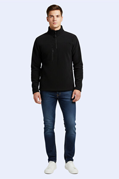 PERSONELİTY Black Zipper Detail Fleece Sweatshirt
