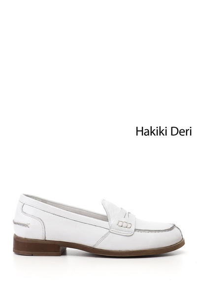 GÖNDERİ(R) Γυναικεία Λευκά Παπούτσια Loafer από Γνήσιο Δέρμα