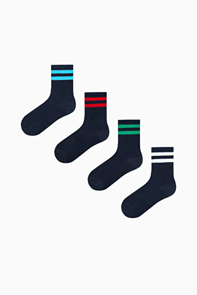 Penti Boy's Double Stripe Navy Blue 4-Piece Socks