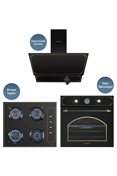 KUMTEL Rustik Siyah Cam Ankastre Set