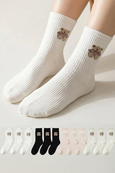 Bravie Дамски чорапи с мечешки принт за млади колежани, 12 чифта, 811, смесени