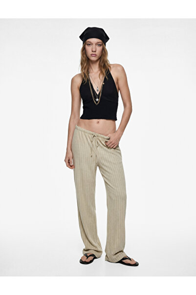 Koton Comfortable Fit, Lace-Up Waist, Wide-Leg Linen Blend Pants