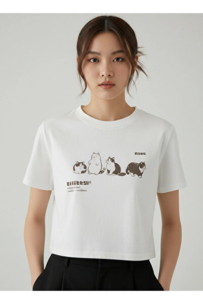 Velostra Women's Cat Printed Basic Daily Use Slim Fit T-Shirt