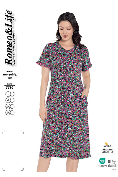 ROMEO LİFE Γυναικείο βαμβακερό ύφασμα με κουμπιά φόρεμα 7760