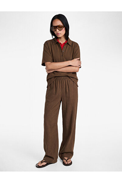 Koton Modal Fabric Half Buttoned Short Sleeve Polo Collar T-Shirt