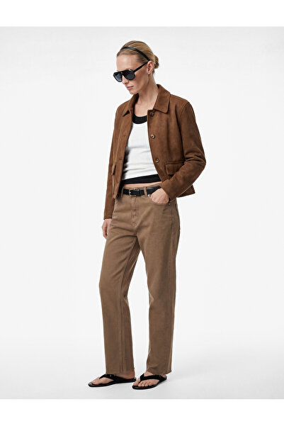 Koton High Waist Pocketed Buttoned Cotton Straight Leg Denim Trousers - Mom S...