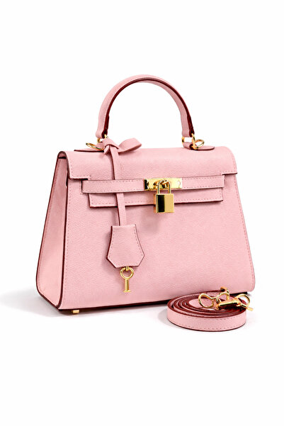 MoonliWear Geantă de mână din piele maro cu capac cu blocare