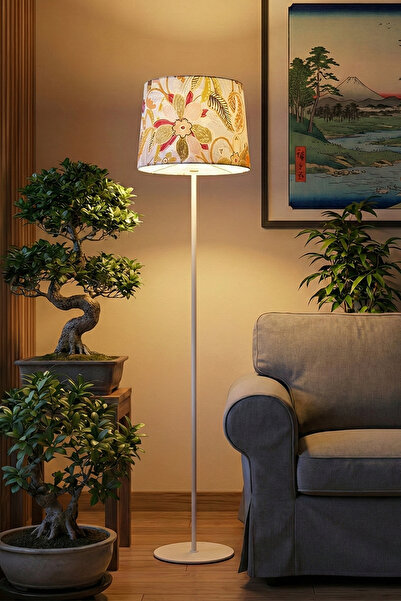 Marrien Cora Tek Ayaklı Krem Metal | Gardenia Kumaş Lambader | Oturma Odası &...