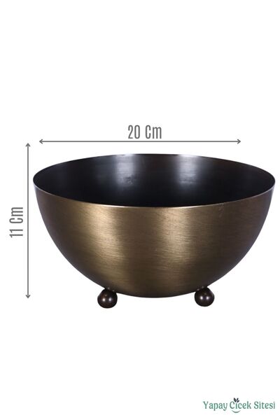 Yapay Çiçek Sitesi Metal Tas Model Saksı Bronz 11 Cm