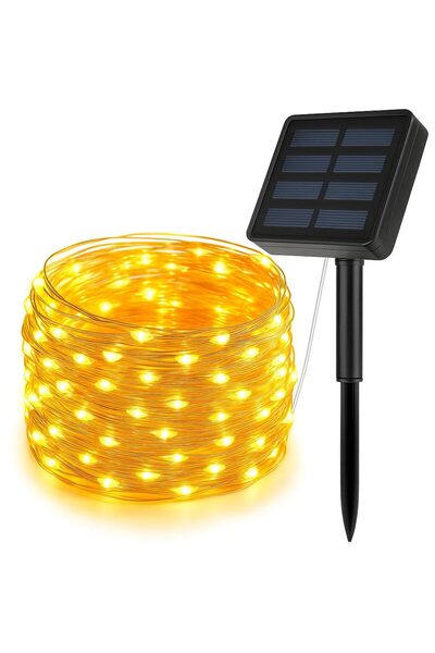 100 Led 12 Metre Sarı Flex Peri Led Işık Güneş Enerjili Solar Bahçe Balkon Ağaç Lambası Aydınlatması
