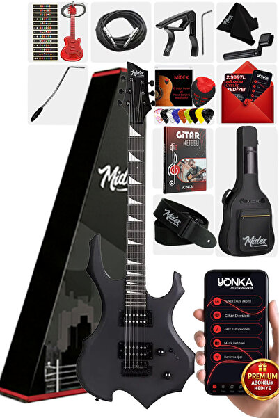 Midex Force Masif Ağaç Üst Seviye Elektro Gitar H-h Profesyonel Full Set Akse...