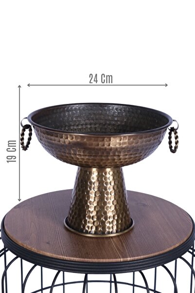 Yapay Çiçek Sitesi Metal Dekoratif Ayaklı Sunumluk Çiçeklik Küpeli Bronz 19 Cm