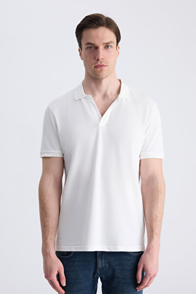 Twn Slim Fit Ecru Plain 100% Cotton T-Shirt