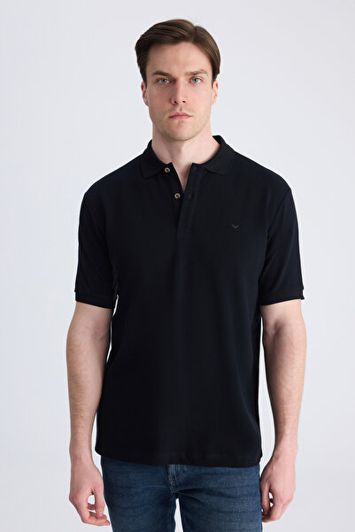 D'S Damat Ds Damat Regular Fit Siyah Pike Dokulu %100 Pamuklu T-Shirt