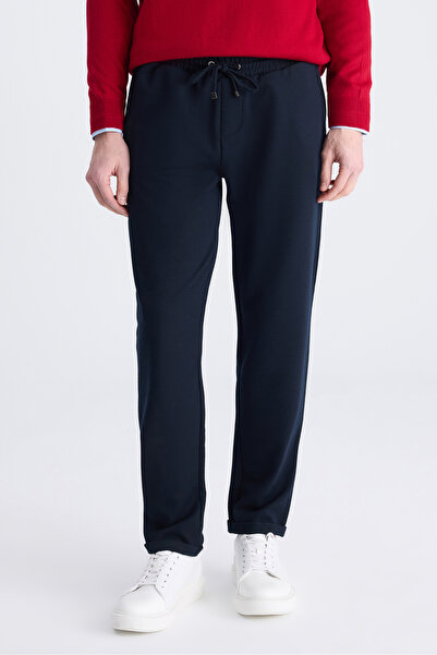 D'S Damat Ds Damat Regular Fit Navy Blue Herringbone Cotton Jogger Pants