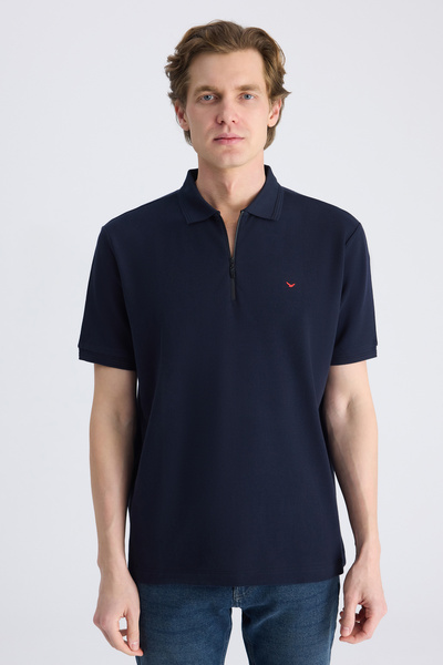 D'S Damat Tricou Ds Damat cu croială normală, albastru închis, cu textură piq...