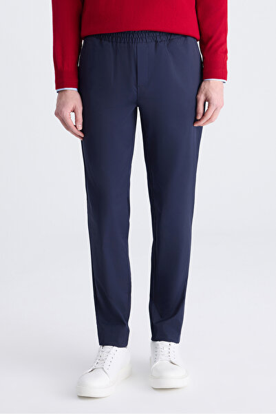 D'S Damat Ds Damat Regular Fit Navy Blue Dobby Cotton Jogger Pants