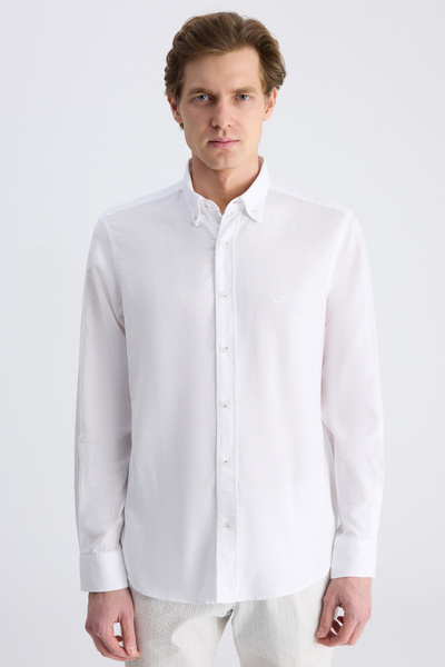 D'S Damat Cămașă Ds Damat Comfort albă, 100% bumbac, tip Dobby