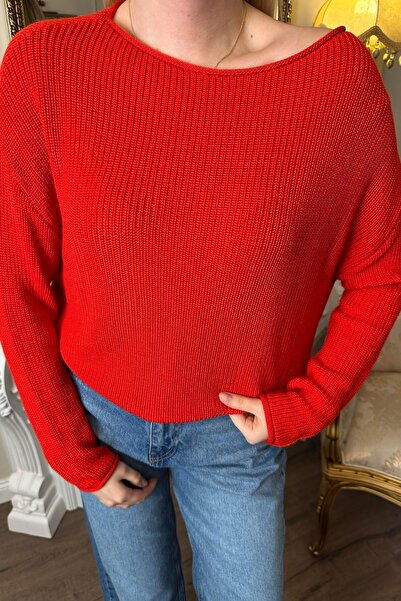 lizge giyim Kayik Yaka Basic Knitwear Sweater