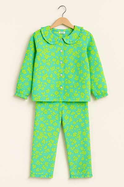 JABBER KIZ ÇOCUK YAKA DETAYLI ÇİÇEK BASKI PİJAMA GK203